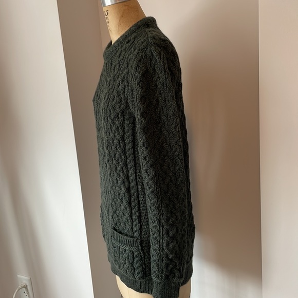 Inis Craft 100% Merino Wool Crew Neck Tunic Sweater in Dark Green Size M - Picture 2 of 9